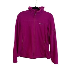 Columbia women’s large fleece jacket outdoor wear pink zip pocket on sleeve